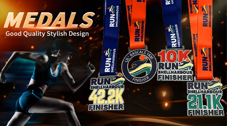 Promotion Running Finisher Fun Run Champion Custom Sport Metal Alloy Enamel 3D Raised Logo Competition Medallas Medals with Medal Ribbons